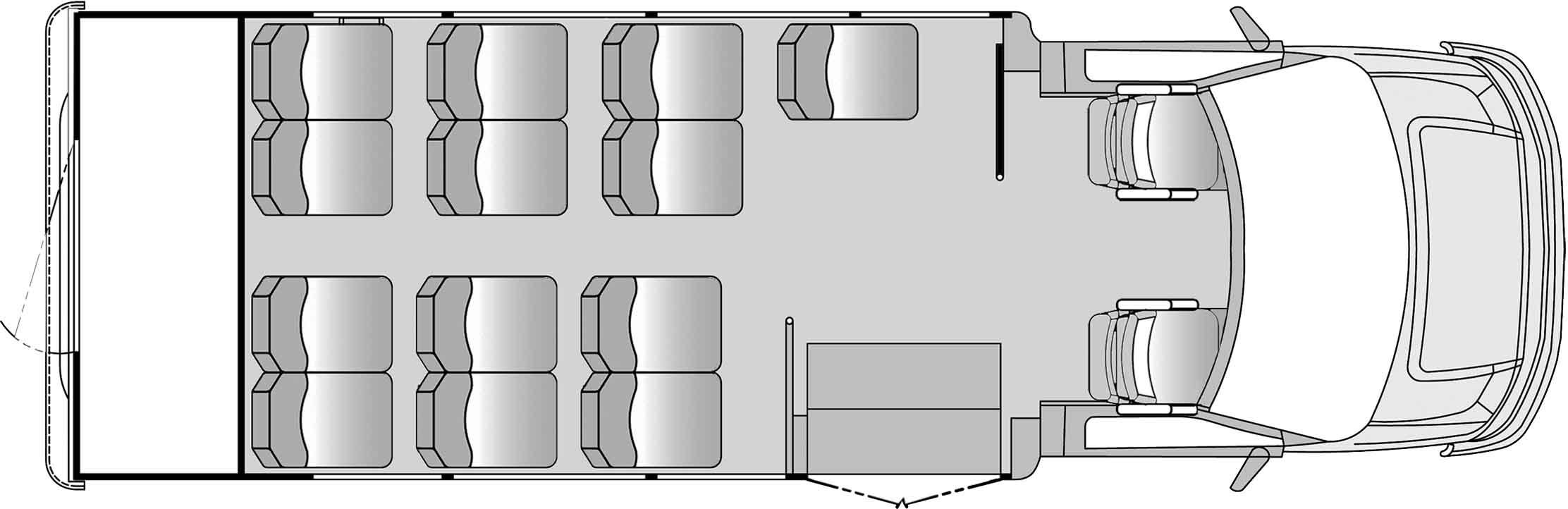 13 Passenger and Rear Luggage Plus Driver and Copilot Floorplan Image